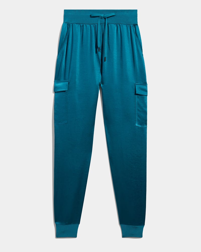 Front of a size L Satin Jogger in Chelsea Blue by GSTQ. | dia_product_style_image_id:270890